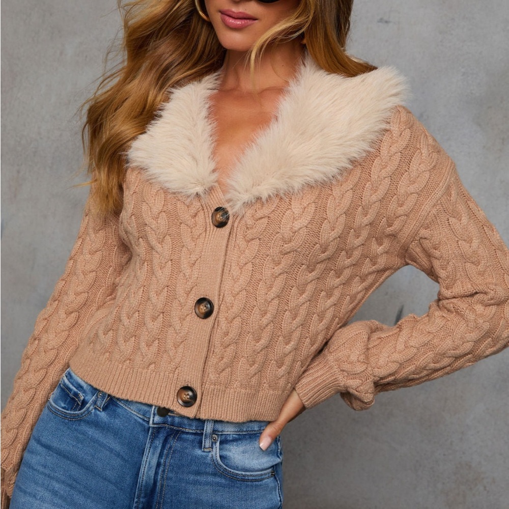 Freda Faux Fur Cable Knit Cardigan